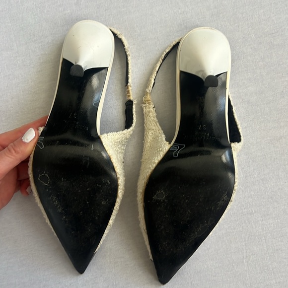 Saint Laurent Vesper Tweed Ivory Slingback Heels with Metal Cap Toe Size 37 - Picture 5 of 5